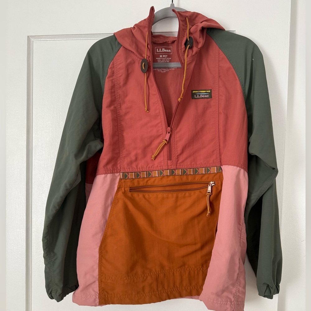 L.L.Bean Mountain Classic Anorak Colorblock Pullover Jacket - Rust, Pink & Olive